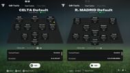 Real Madrid and Celta Vigo's default formations. (Image via EA Sports)